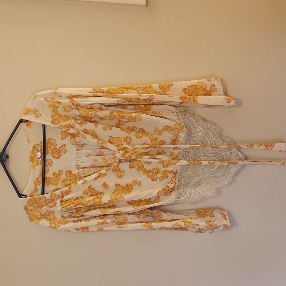 Free People Floral Lace Bodysuit - Yellow and White